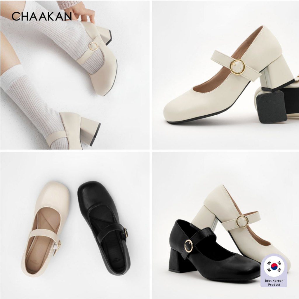 CHAAKAN [สินค้าจากเกาหลี 100%] Andante Mary Jane Pumps รองเท้าคัชชู หนังนุ่ม สายจีบวินเทจ ส้นเตี้ย ใส่สบาย เกาหลี