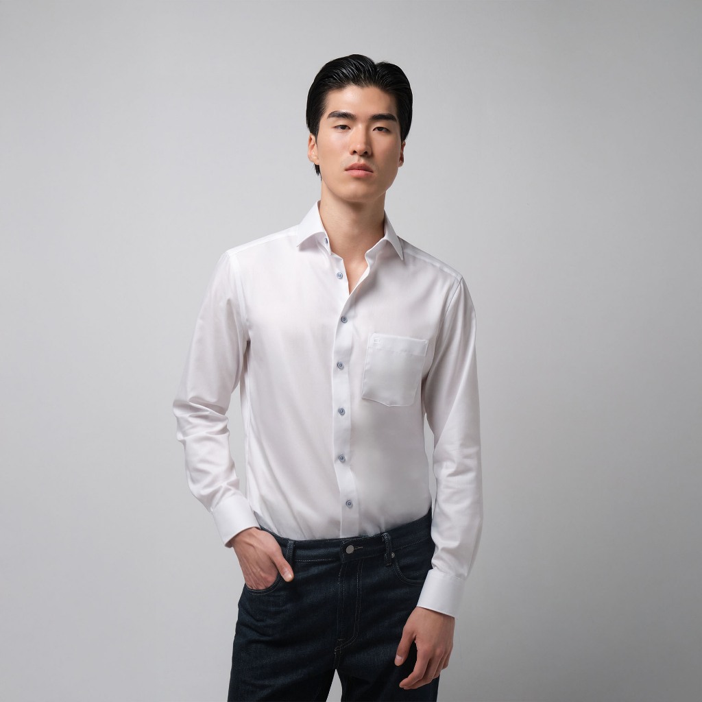 OLYMP LUXOR Shirt เสื้อเชิ้ตชาย สีขาว ทรงหลวม ใส่สบาย รีดง่าย  SPRI25 เสื้อเชิ้ตทำงาน ชุดทำงาน