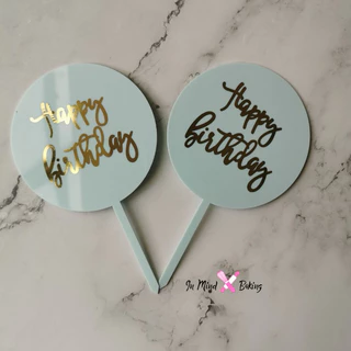 ป้ายวันเกิด ป้ายปักเค้กอะคริลิค ป้ายhappy birthday วงกลม สี Pastel(ใส)