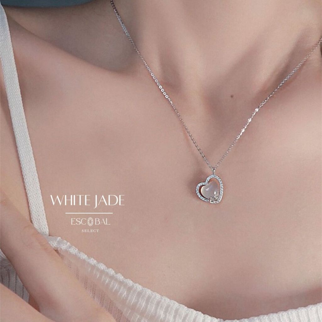 ESCOBAL✨สร้อยคอเงิน White Jade สร้อยเงิน สร้อยพลอย สร้อยไม่ลอก สร้อยเพชร ไม่ลอกไม่ดำ สร้อยแฟชั่น