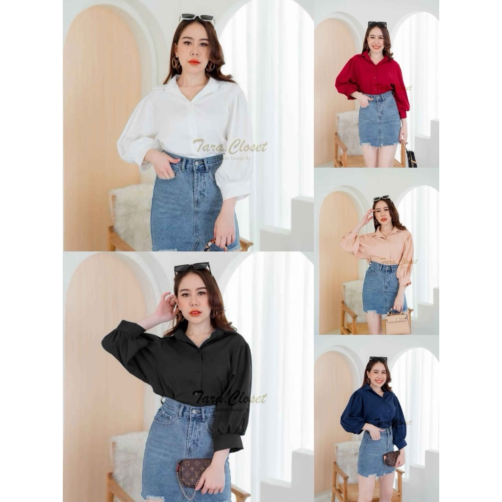 TUM114 TARA Shirt เสื้อเชิ้ต คอปก แขน 5 ส่วน กระดุมหน้า แขนบอลลูน เนื้อผ้าซาร่า ผ้าดี ทรงสวย ใส่สบาย ไม่ร้อน