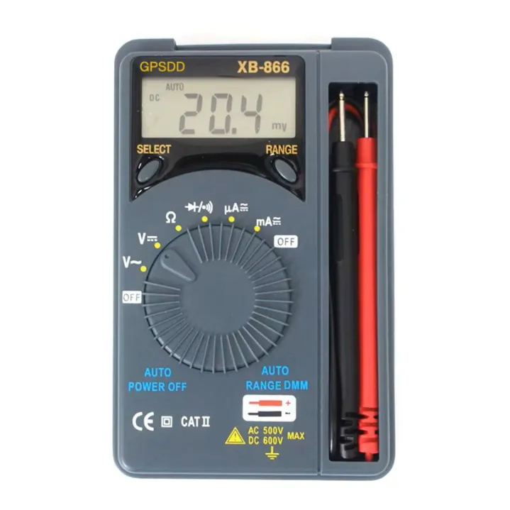 GPSDD XB-866 มัลติมิเตอร์พกพาแบบพกพาขนาดเล็กแบบดิจิตอล AC/DC วัดแรงดันไฟฟ้า กระแสตรง กระแสสลับ วัดกระแสไฟฟ้า วัดความต้าน