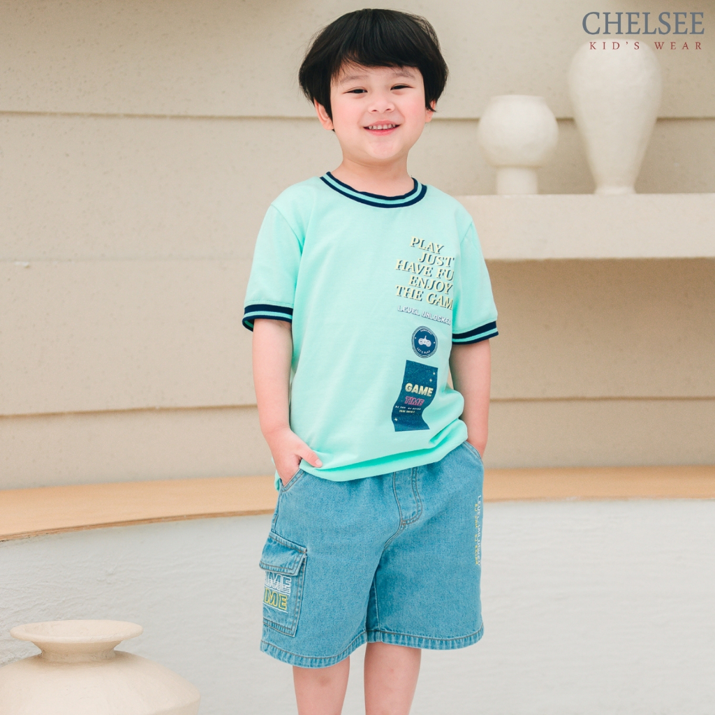 Chelsee เสื้อยืดคอกลม แขนสั้น พิมพ์ลาย ผ้า 100%Cotton เด็กผู้ชาย อายุ 1.5-10 ปี เสื้อผ้าเด็กโต รุ่น 128144