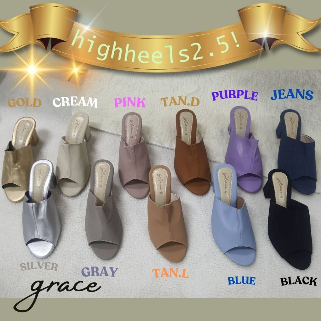 GRACEคาดแผ่นSET2 หนังนิ่ม ไซส์ 36-43 รองเท้าส้นสูง 2.5 นิ้ว รองเท้าแฟชั่นผู้หญิง