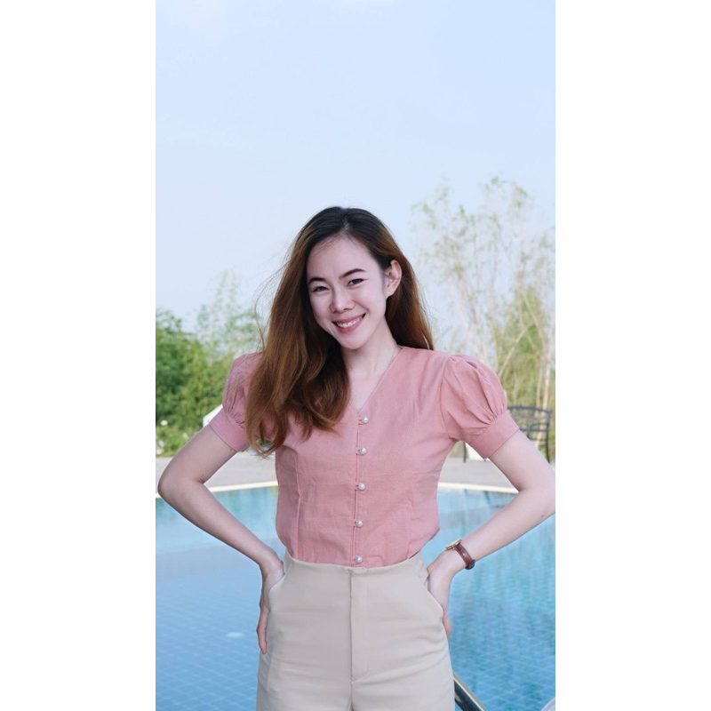เสื้อผ้าฝ้ายคอวี สีพื้น แขนตุ๊กตา
