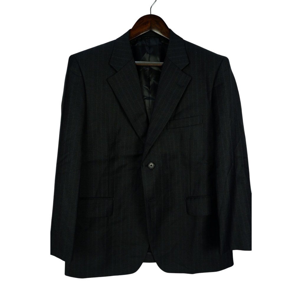 สูท Zegna อก44 ผ้าWool สีดำ ลายChalk Stripe Japan Half Canvas สูทผู้ชาย สูทผู้หญิง สูทแบรนด์เนม