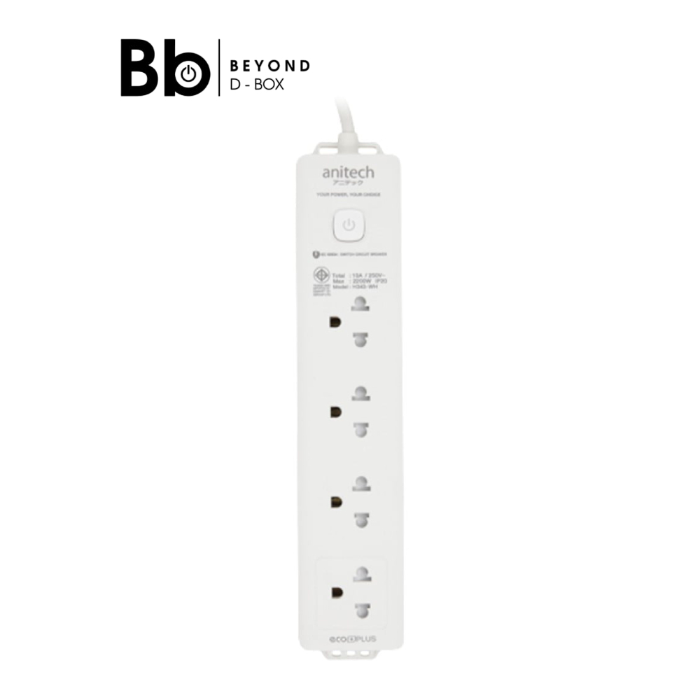 ปลั๊กไฟ Anitech 4 Way 1 Switch 3M. รุ่น H343 สีขาว by BB Beyond D-Box