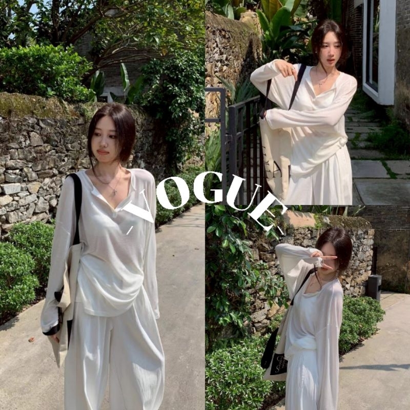 Vogue🌟พร้อมส่ง🌟 เสื้อแขนยาว คอวี ดีเทลซีทรู บางเบา ใส่ง่ายสบาย (FY2088)