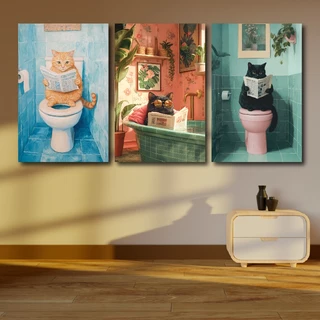 Cat in Toilet--ภาพแขวนผนัง ภาพพิมพ์แคนวาส พร้อมกรอบลอย [พร้อมส่ง]