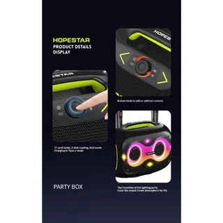 HOPESTAR Partybox ลำโพงบลูทูธ 120W พร้อมไมล์หลายสาย2ตัว เอฟเฟคเสียงเปลี่ยนได้3ระดับ ของแท้100%