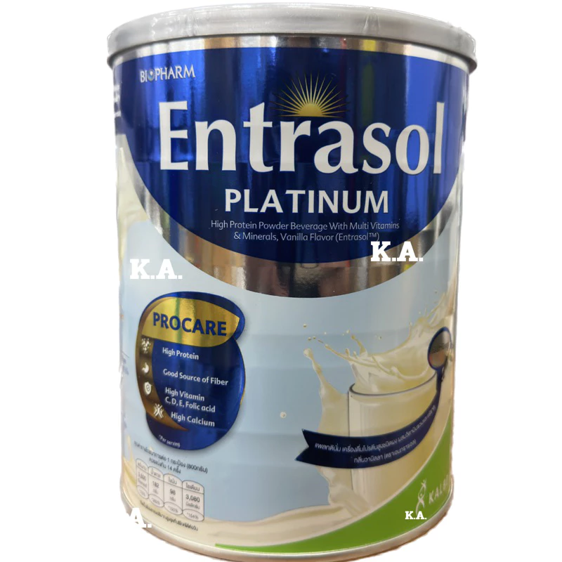 (1กระป๋อง800g.)Entrasol Platinum เอนทราซอล เครื่องดื่มโปรตีนสูง กลิ่นวานิลลา 800 กรัม 1 กระป๋อง 10151