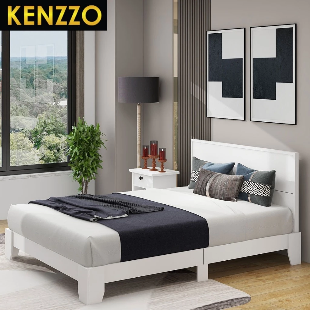 🚚พร้อมส่ง Kenzzo: Snow series เตียงนอน ฐานเตียง แบบมีหัวและไม่มีหัวมีลิ้นชัก ขนาด 5 ฟุต สไตล์มินิมอลคุณภาพดี(Queen size)
