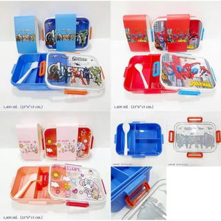 กล่องข้าวเด็ก กล่องใส่อาหาร 3 และ 4 ช่อง ลายการ์ตูน พร้อมช้อน (พร้อมส่ง)