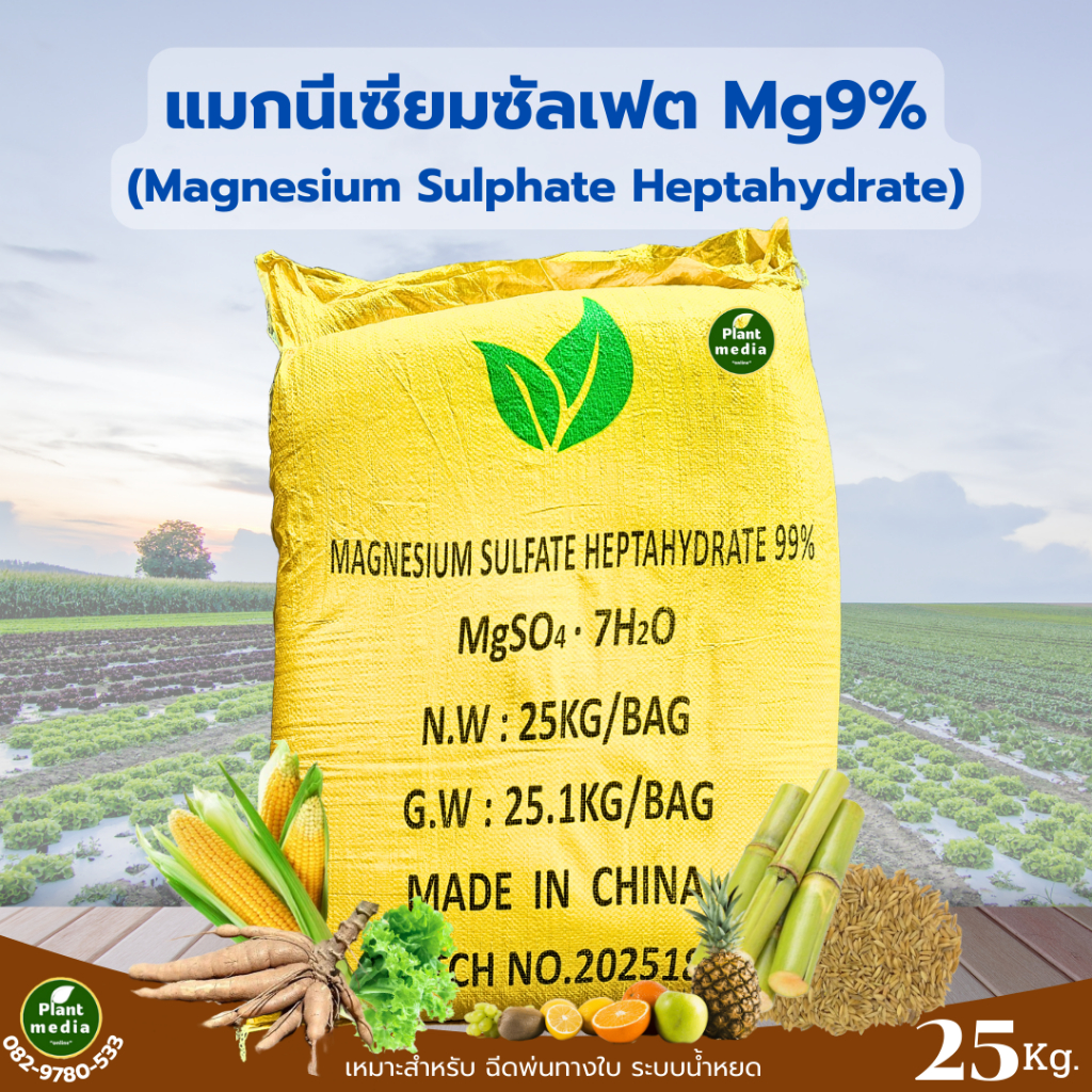 แมกนีเซียมซัลเฟต 9% ดีเกลือฝรั่ง MgSO4.7H2O ยี่ห้อ YVP [แบบผลึกคริสตัลเม็ดใหญ่]   บรรจุ 25 กิโลกรัม.