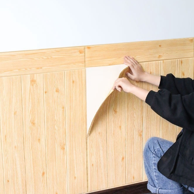 วอลเปเปอร์ 3มิติ ลายไม้ มีกาวในตัว วอลเปเปอร์สามมิติลายไม้ 3D Wallpaper  #W004