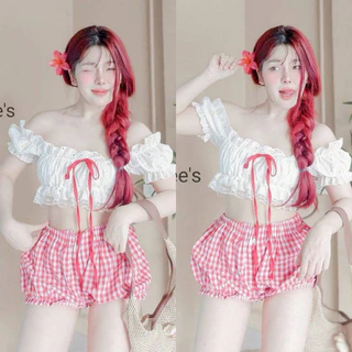 🔥aimorn_shop🔥เสื้อครอปแขนบอลลูน แต่งขอบลูกไม้ แมทช์ใส่กับกระโปรง ตัวโปรดน่ารักมาก