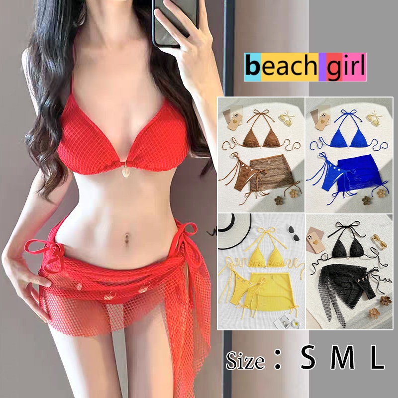 🌈beachgirl🌈สไตล์เกาหลี บิกินี่ ชุดว่ายน้ำแฟชั่น bikinis ชุดสามชิ้น มีฟองน้ำ เว้าหลัง เชือกผูก ผูกคอ