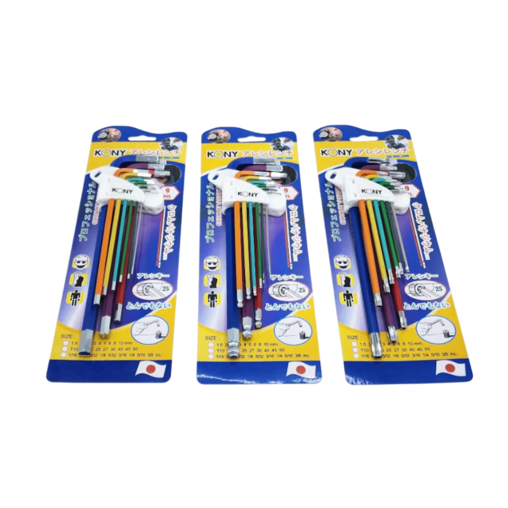 ประแจหกเหลี่ยม สีรุ้ง KONY 1ชุด 9 ชิ้น แบบยาว จำนวน 1 ชิ้น ( มีให้เลือก หัวตัด หัวบอล หัวทอร์ค )  เหล็ก CRV 6 เหลี่ยม