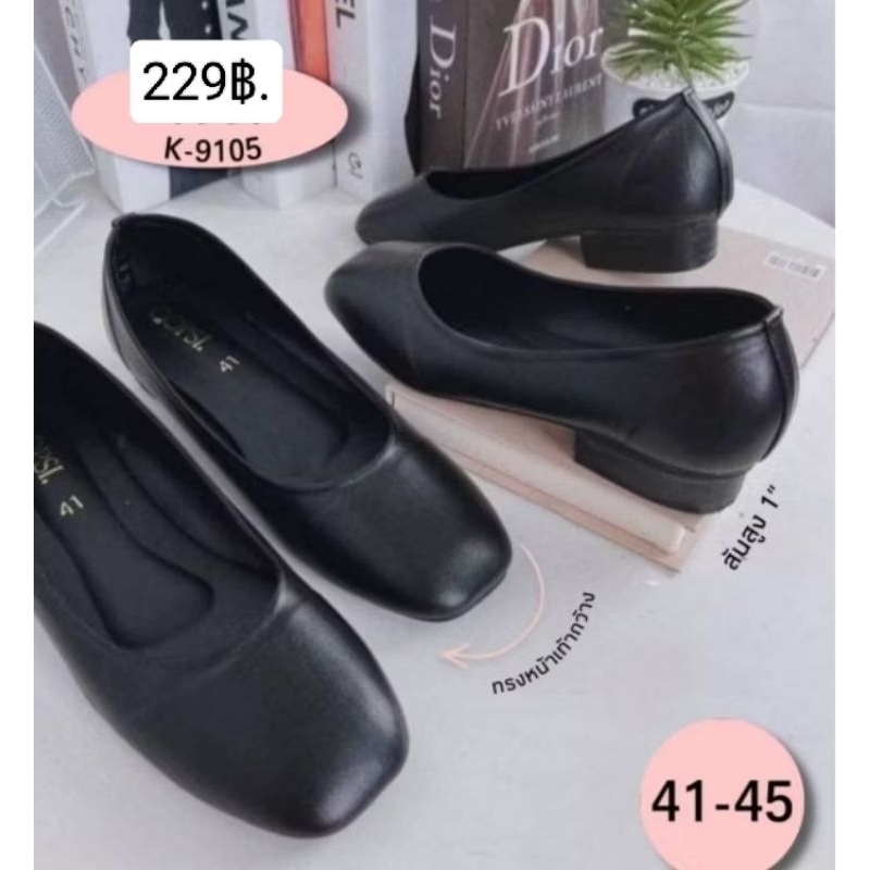 รองเท้าคัทชูถูกระเบียบ🖋️สีดำ/ขาว/ครีม:หัวตัด+หัวมนมี 36 ถึง 46 หน้ากว้างส้นสูง1"✂️