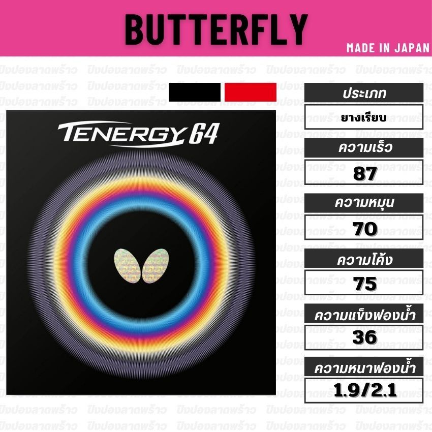 ยางปิงปอง BUTTERFLY รุ่น TENERGY 64 [ แท้ 100% / ส่งเร็ว ] – โปรปัง