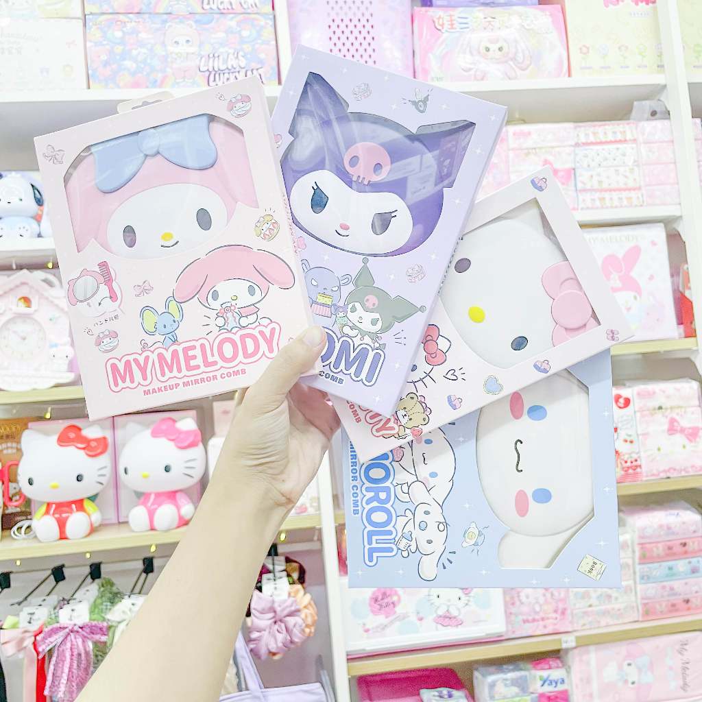 กระจกด้ามหวี คิตตี้ Kitty มายเมย์ MyMelody คุโรมิ Kuromi ชินนามอน Cinnamon Sanrio ซานริโอ้ลิขสิทธิ์แท้