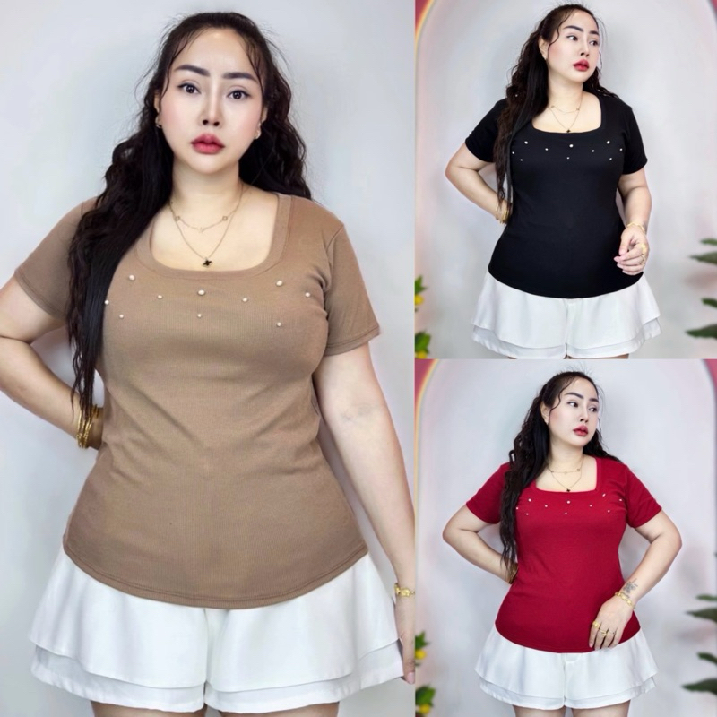จัดส่งทันที*ปอแฟชั่น*อก38-44 ยาว24 เสื้อนมโตสาวอวบ เรียบหรูดูดีมาก **รุ่น คอเหลี่ยมเสื้อยืด**