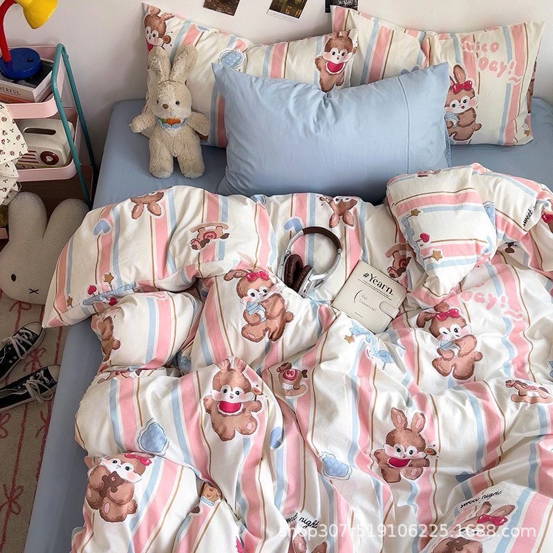 โทนสีฟ้า ครบเซ็ท ชุดผ้าปูพร้อมนวม5ฟุต งานเกรดแฟชั่นทั่วไป thumbnail 8