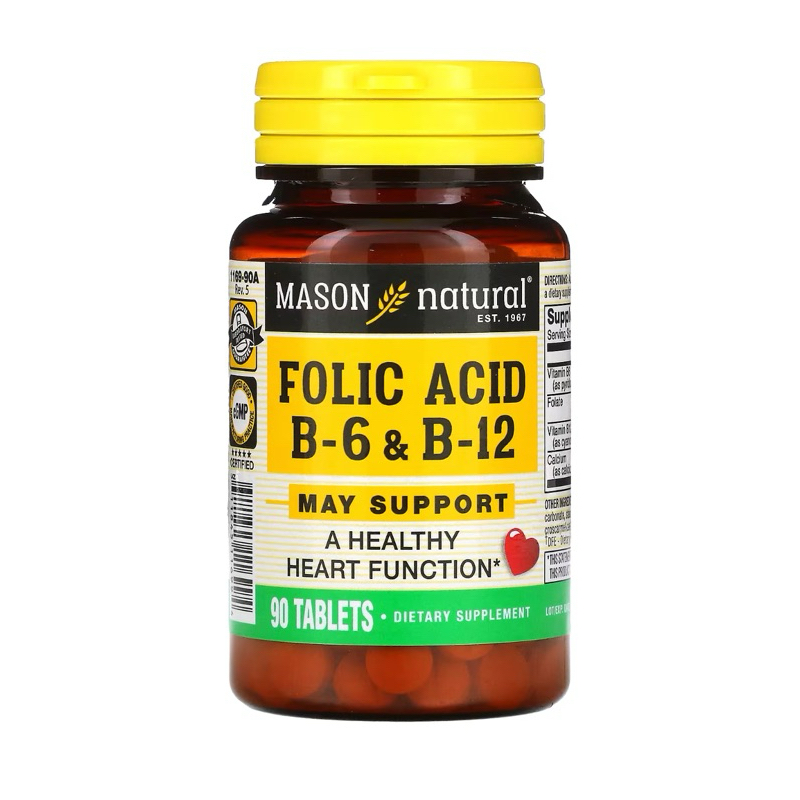 , Folic Acid, Plus B-12, 800 mcg, 30 Tablets หรือ60 เม็ด หรือ100เม็ด