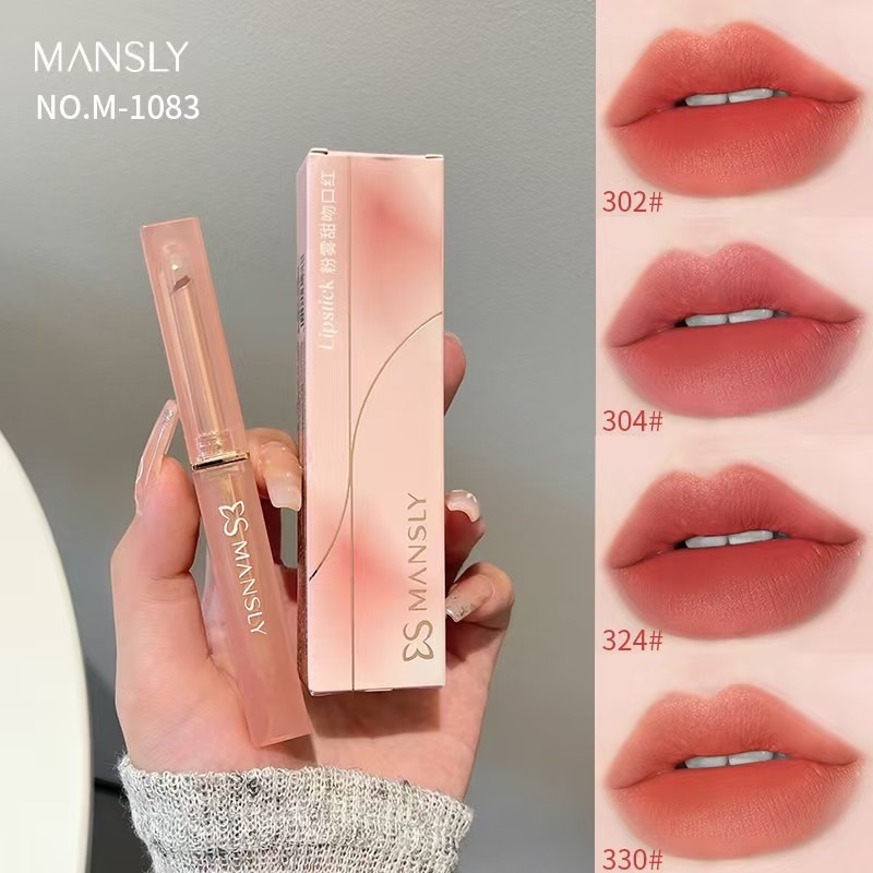 MANSLY Soft Mist Color Lipstick ลิปสติกเนื้อซาติน เนียนนุ่ม เบาสบายริมฝีปาก no.M-1083