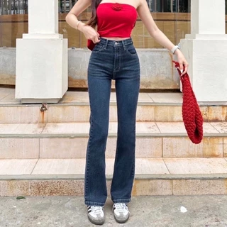 BabarryJeans กระบอกขาม้าเล็ก (S-5XL) เอวสูง วินเทจ ผ้ายืด ยาว 39 นิ้ว สีสนิมเข้ม