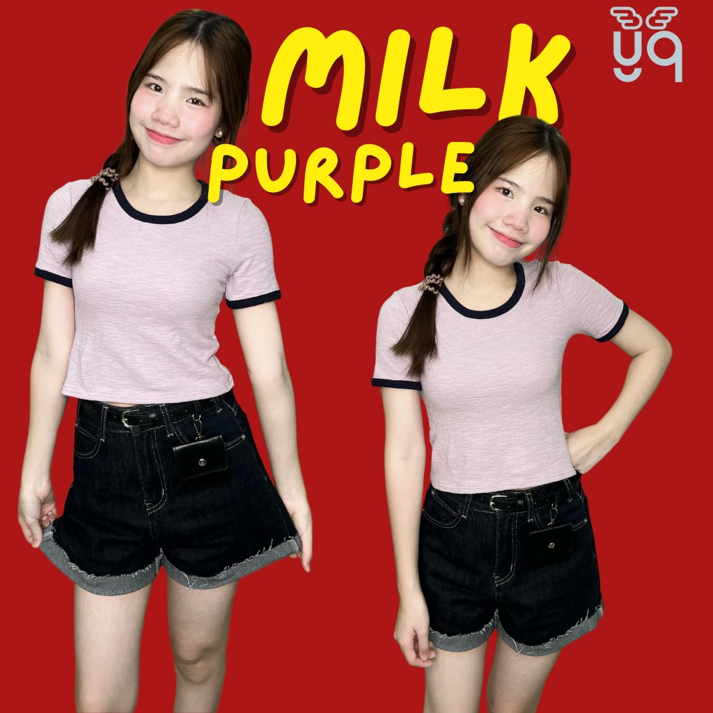 MG383 YQ KOREAN SHOP สื้อแขนสั้นทูโทนผ้ายืดเด้ง ป้ายYQ