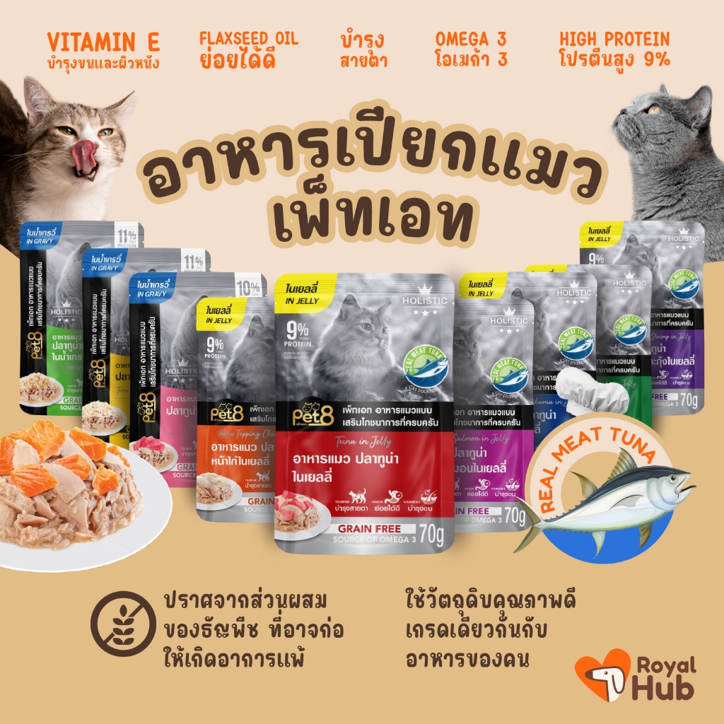 PET8 อาหารเปียกแมว แบบยกลัง 48 ซอง *คละรสชาติไม่ได้*