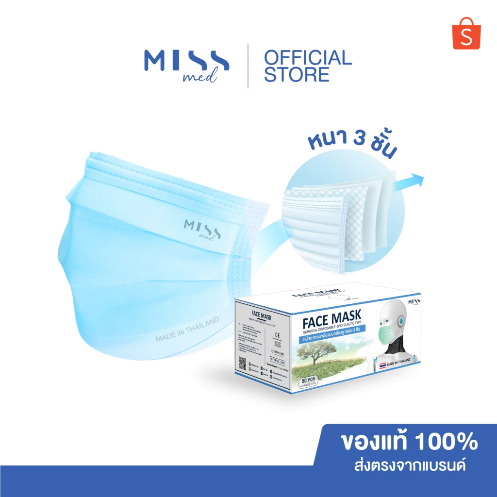 MissMed Face Mask แมสการแพทย์ สีฟ้า ( 1 Box =50 ชิ้น )