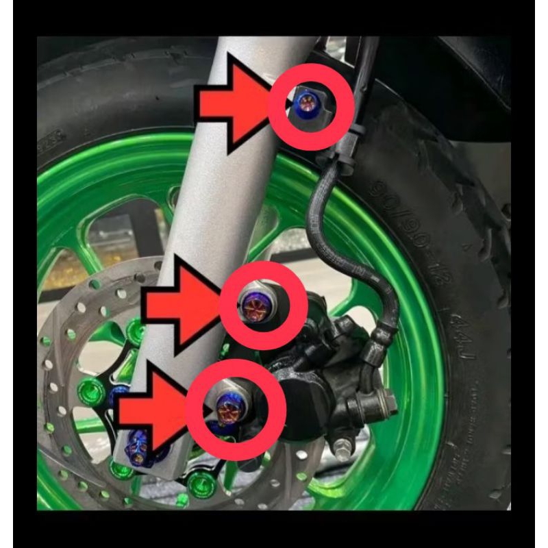 น๊อตปั้มหน้า+สายเบรค Pcxทุกปี-Giorno  cbs ราคาต่อ 1 ชุด.เงิน.ทอง.ไทเท. เฟือง.สนาม.เจาะดอกไม้