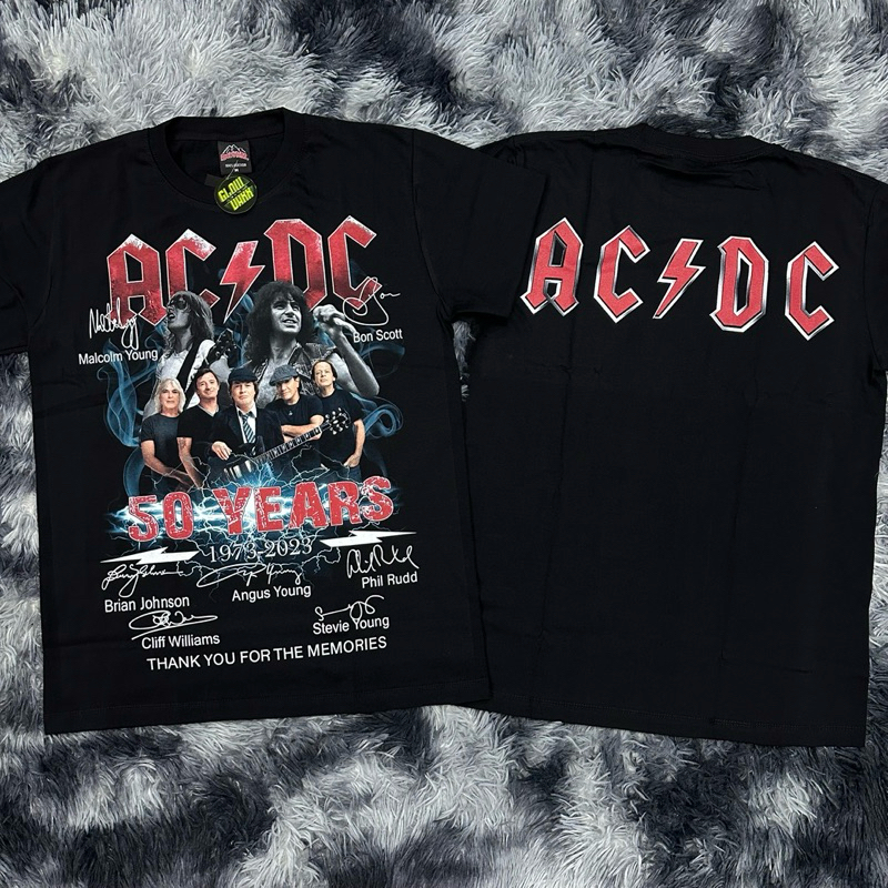 เสื้อยืด ACDC 50 year เรืองแสงป้ายRocktees ผ้าคอตตอน 100