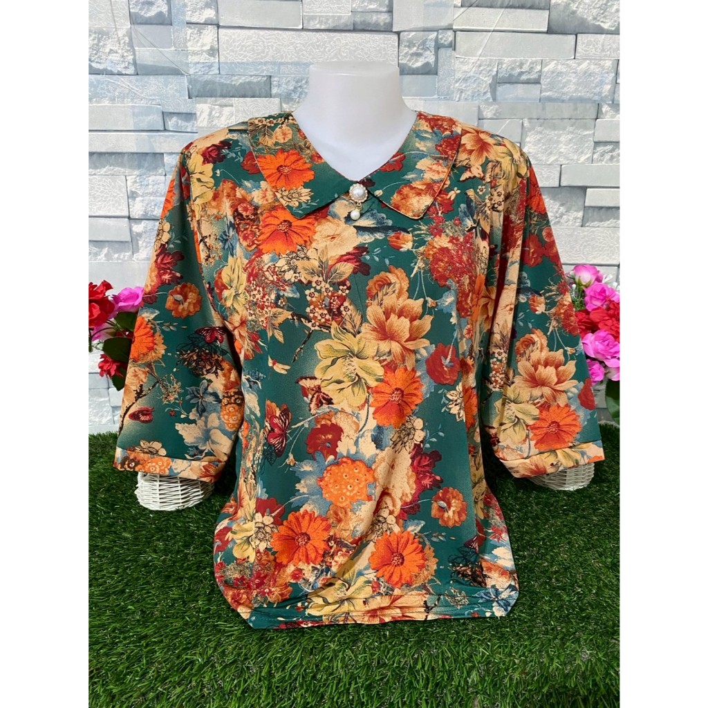 เสื้อลายดอก เสื้อสงกรานต์ ผ้ายืด เสื้อคุณแม่  ลายดอก รอบอก 36-42นิ้ว รุ่น317