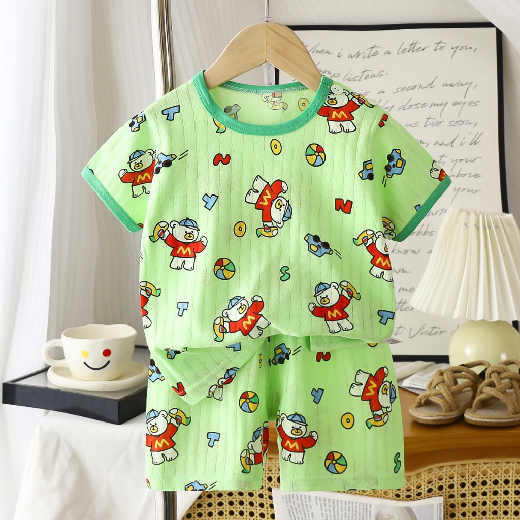 ชุดเซทแขนสั้นเด็ก ชุดนอนเด็ก สีสดใส ลายน่ารัก ผ้าเบา ใส่ได้ทั้งเด็กชายและเด็กหญิง - รูปที่ 3