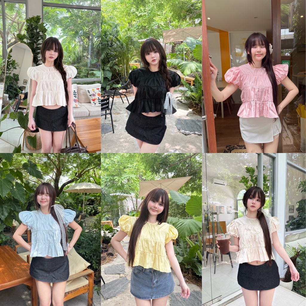 [ สินค้าพร้อมส่ง ] เสื้อแขนบอลลูน ผ้าคอตตอน 100% ใส่แล้วหวานเรียบร้อยม้ากก