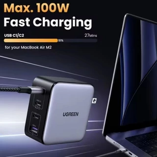 แท้💯 UGREEN GaN 100W USB TypeC Fast Charger Adapter ใช้สำหรับ MacBook iPad iPhone 17 16 15 14 13 Pro Max S25 S24 Ultra