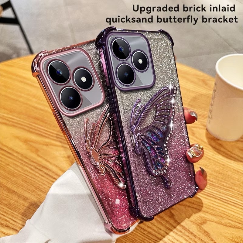 เคสโทรศัพท์ กริตเตอร์ หรูหรา  สำหรับรุ่น Realme Note60 60X C63 C61 เคส กันกระแทกมุม ป้องกันกล้อง ผีเสื้อ น่ารัก ตั้งได้