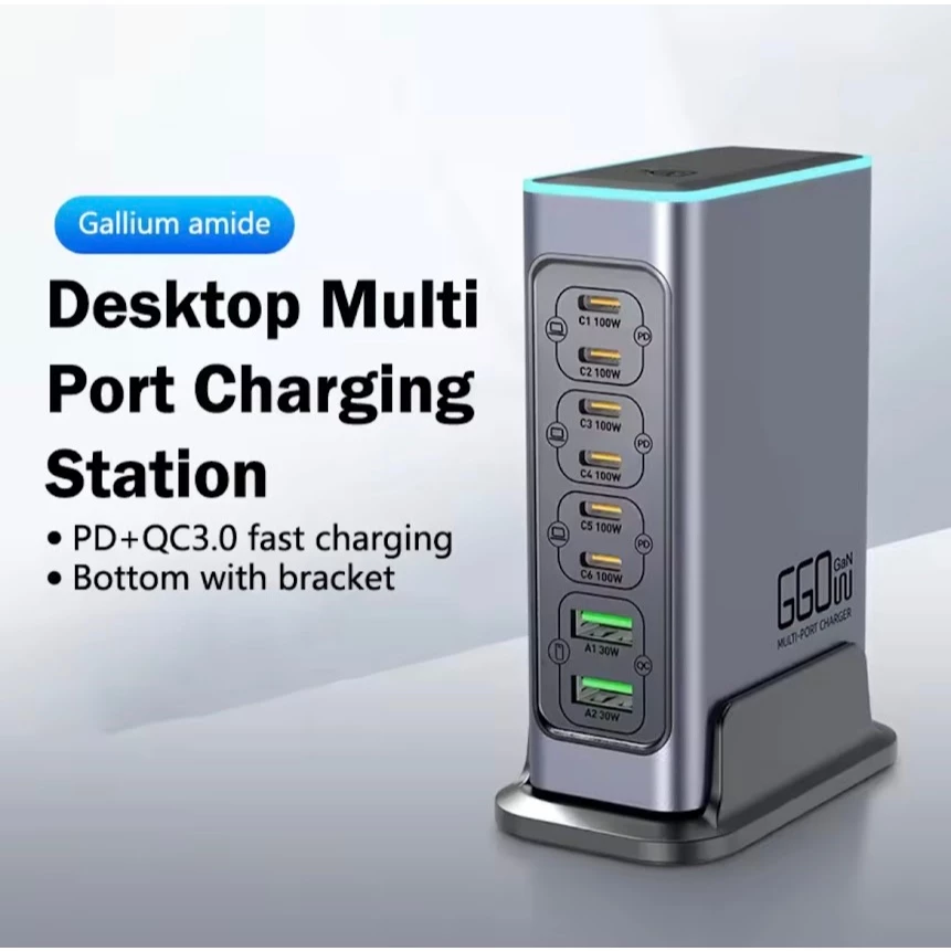 F8L 660W GaN Charger PD100 แฟลชชาร์จแท็บเล็ตโทรศัพท์มือถือเดสก์ท็อป 8 พอร์ต Multi-Charging Station