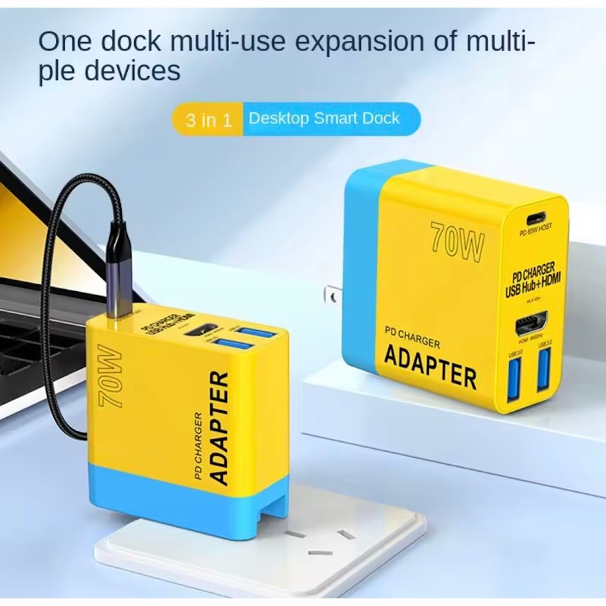 X8H 3 in 1 Desktop Smart Dock 65W USB-C PD Charger พร้อมอะแดปเตอร์วิดีโอที่รองรับ HDMI สําหรับคอนโซล