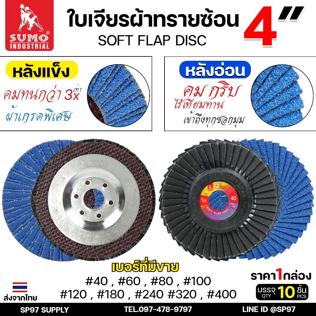 SUMO กระดาษทรายซ้อน ใบเจียร ผ้าทรายซ้อน ใบทรายซ้อน 4นิ้ว (หลังอ่อน/หลังแข็ง) ราคา 1 ใบ เลือกเบอร์ได้