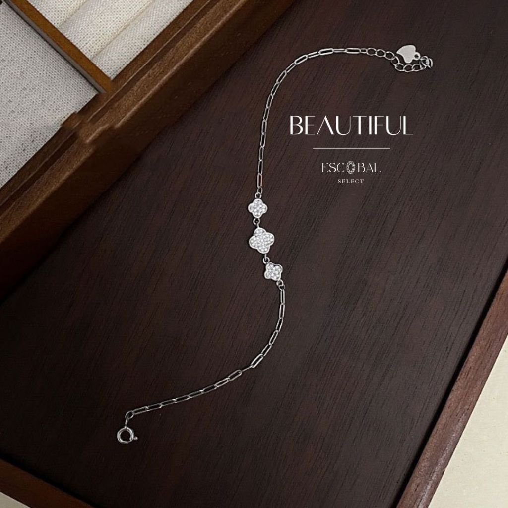 ESCOBAL✨กําไลเงินแท้ Beautiful จี้ใบโคลเวอร์ สร้อยข้อมือแฟชั่น สร้อยข้อมือเงินแท้ สร้อยข้อมือนำโชค
