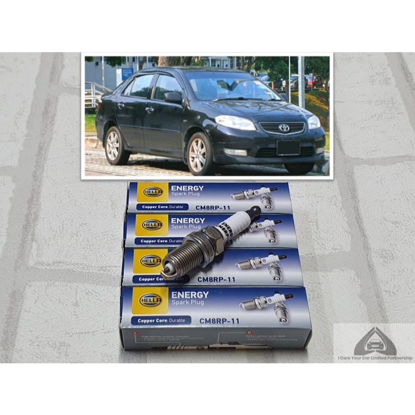 หัวเทียน Toyota Vios XP40 ( 2002 - 2007 ) รุ่น 1.5  ขั้วนิคเกิ้ล ชุด 4 หัว : Hella CM8RP-11