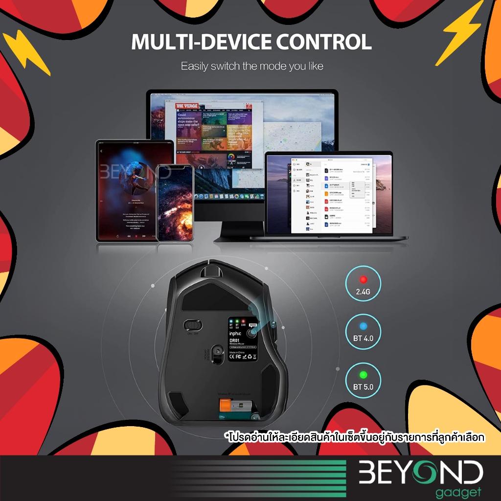 ใหม่❗️ เมาส์ไร้สาย Inphic DR01 ( Mouse Bluetooth + Mouse Wireless ) เมาส์เกมมิ่ง เมาส์บลูทูธ สำหรับไอแพด แท็บเล็ต คอม รูปที่ 3