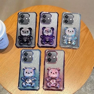 เคสโทรศัพท์ หมี LOVE กริตเตอร์ สำหรับรุ่น OPPO A17 A17K A18 A38 A78 A58 เคส กันกระแทกมุม ป้องกันกล้อง น่ารัก ตั้งได้