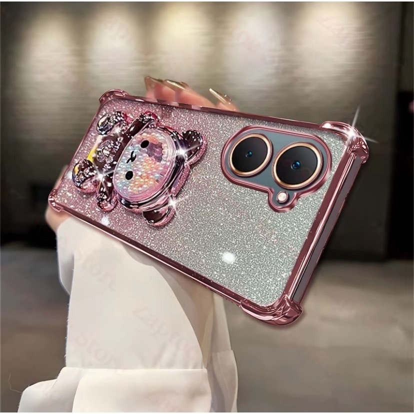 เคสโทรศัพท์ หมี LOVE กริตเตอร์ สำหรับรุ่น Vivo Y18 Y03 Y03T Y28S เคส กันกระแทกมุม ป้องกันกล้อง น่ารัก ตั้งได้