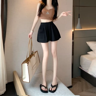 กางเกงขาสั้นผู้หญิง กางเกงขาสั้นลำลอง เอวสูง ผ้าใส่สบาย
