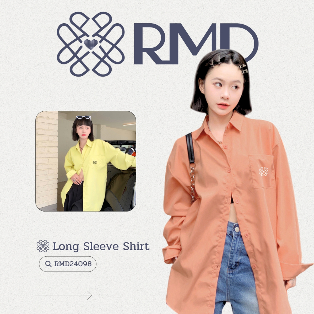 ℝ𝕄𝔻 𝕆𝕟𝕝𝕚𝕟𝕖 𝕊𝕥𝕠𝕣𝕖™ เสื้อเชิ้ตแขนยาว กระเป๋าหน้าปักโลโก้ RMD คอปก มีกระดุมหน้า